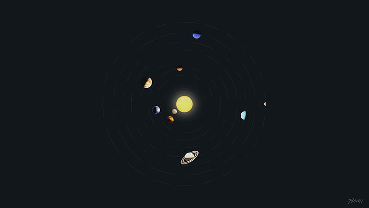 solar system illustration, minimalism, space art, planet, Photoshop, HD wallpaper