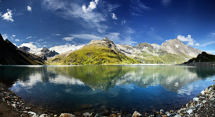 landscape, reflection, nature, mountains, sky, water