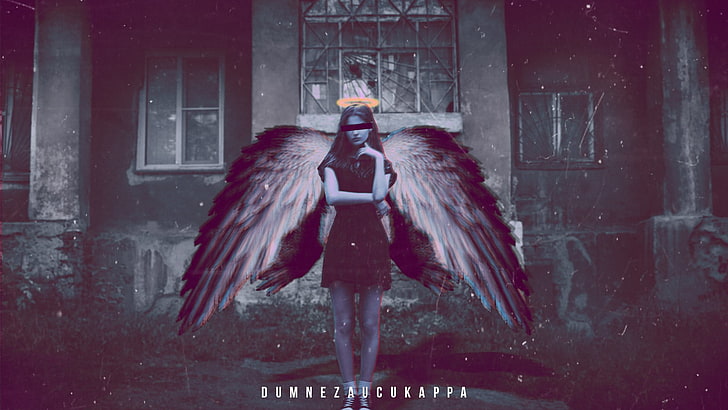 women, Photoshop, abstract, angel, wings, censored, animal