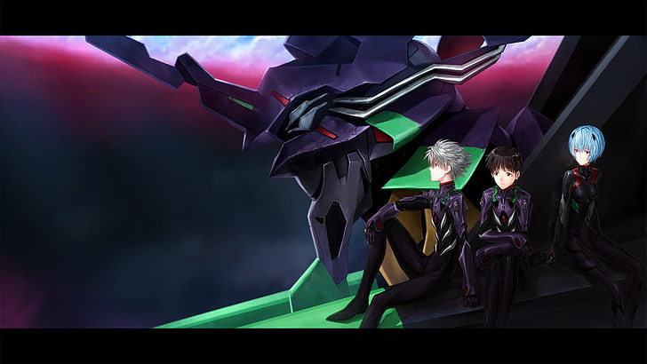 three anime characters beside robot digital wallpaper, Neon Genesis Evangelion