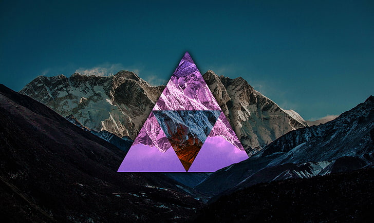 mountain pass, triangle, minimalism, clear sky, polyscape, mountain range, HD wallpaper