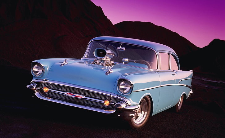 1957 Chevy Bel Air Coupe, blue coupe, Motors, Classic Cars, Chevrolet, HD wallpaper