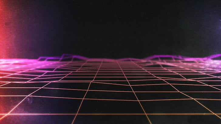 lines, grid, Retro style, neon, synthwave, HD wallpaper