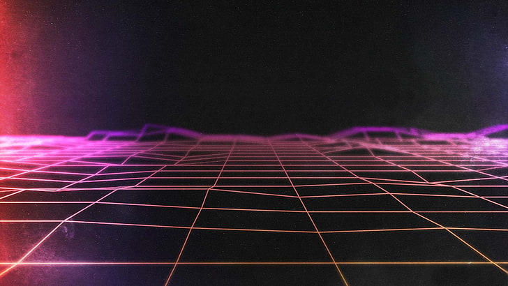 neon, synthwave, grid, lines, Retro style, backgrounds, graph, HD wallpaper