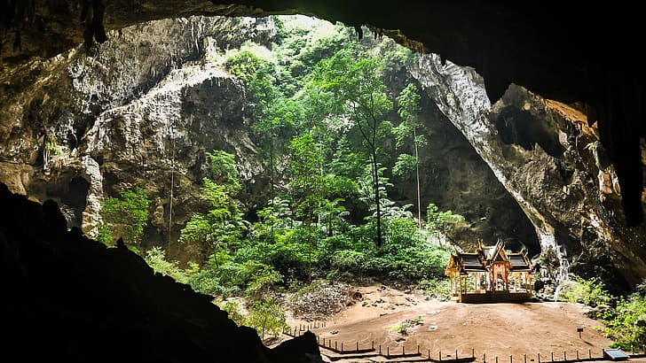 nature, rocks, trees, plants, cave, Phraya Nakhon Cave, spiritual, HD wallpaper