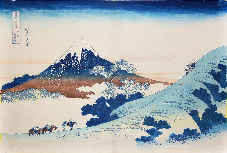 snow covered mountain illustration, Hokusai, Mount Fuji, Japan, HD wallpaper