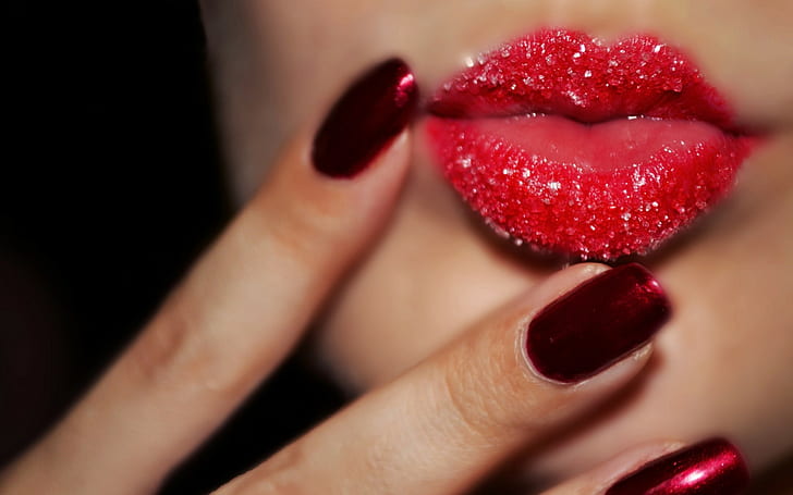women, lips, painted nails