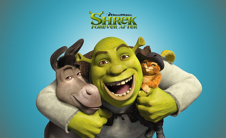 Shrek, Donkey and Puss in Boots, Shrek..., Shrek Forever After cover, HD wallpaper