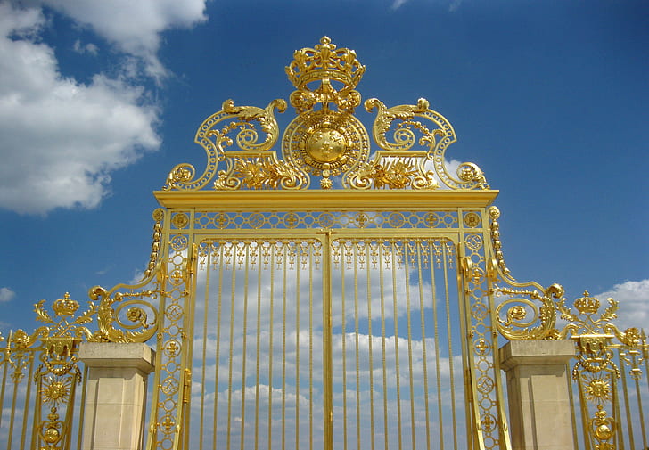 building, chateau, fence, france, french, palace, versailles, HD wallpaper