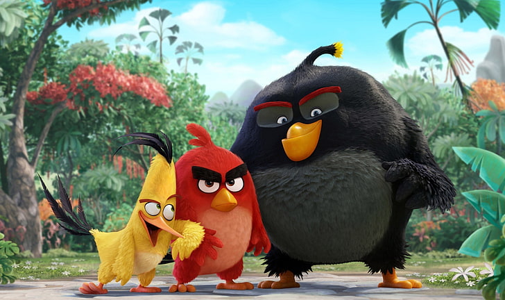 red and yellow Angry Birds wallpaper, cinema, animation, game