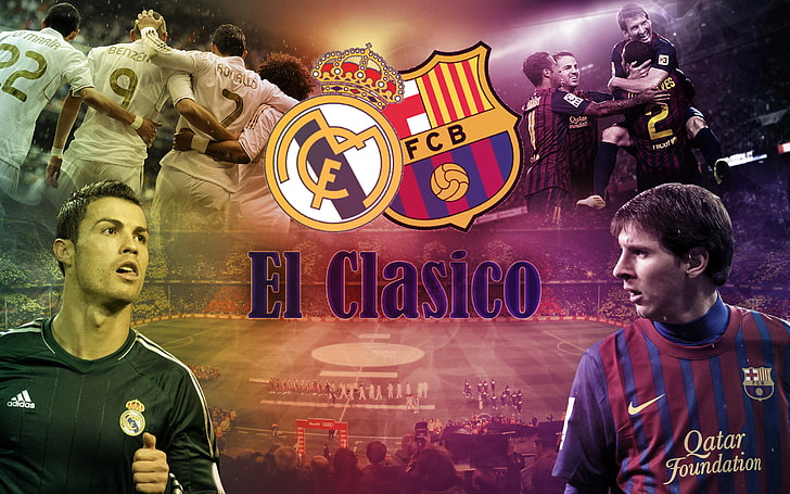 El Clasico poster, real madrid, football, ronaldo, lionel messi, HD wallpaper