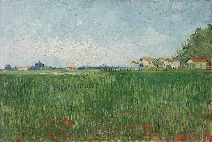 Vincent van Gogh, oil painting, landscape, plant, water, no people, HD wallpaper