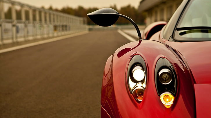 Pagani Huayra Headlight HD, red sport car, cars, HD wallpaper