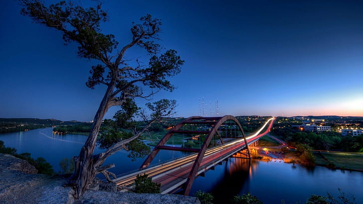 bridge, Pennybacker Bridge, sunset, river, Austin (Texas), Lake Austin