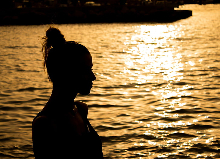 women, sunset, silhouette, water, leisure activity, real people