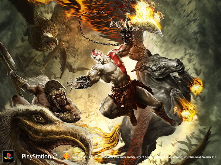 PS2 God of War wallpaper, God Of War II, Kratos (God Of War), HD wallpaper