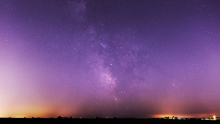 cosmic illustration, landscape, sunset, Milky Way, night, astronomy, HD wallpaper