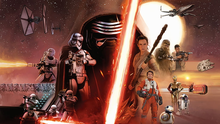 BB 8, c 3po, Captain Phasma, chewbacca, Han Solo, Jedi, Kylo Ren, HD wallpaper