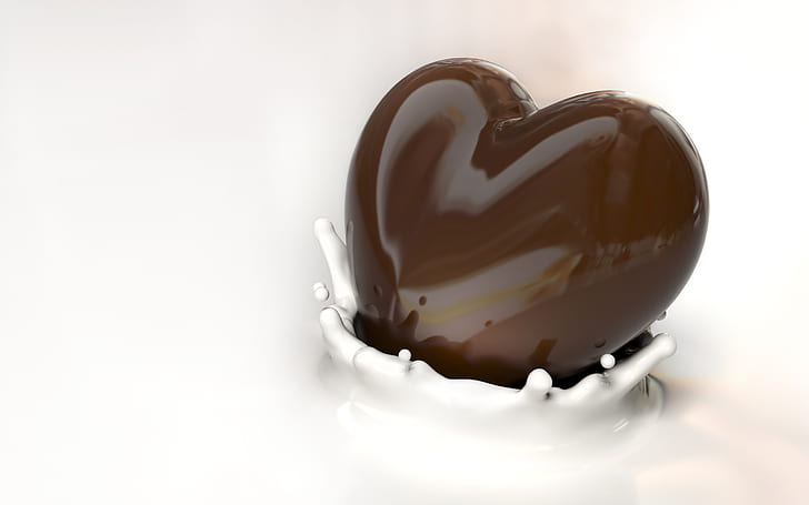 Chocolate milk heart, hear chocolate dip illustration, HD wallpaper