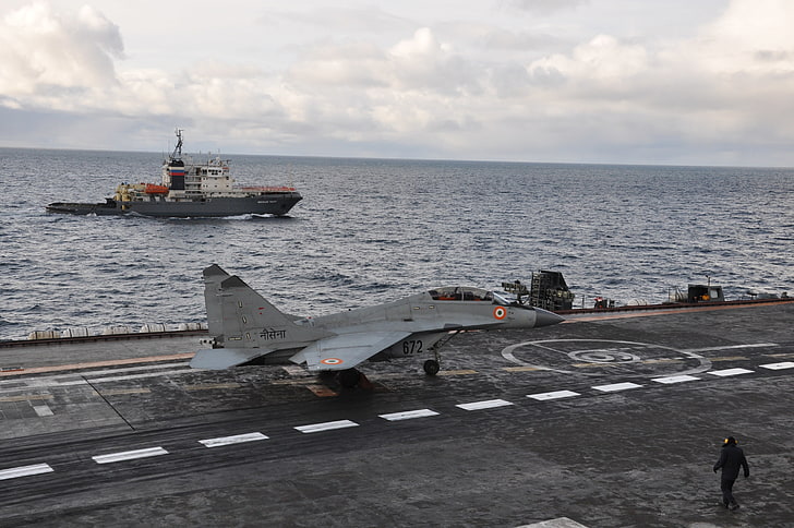 clouds, the ocean, deck, The carrier, preparing for take-off