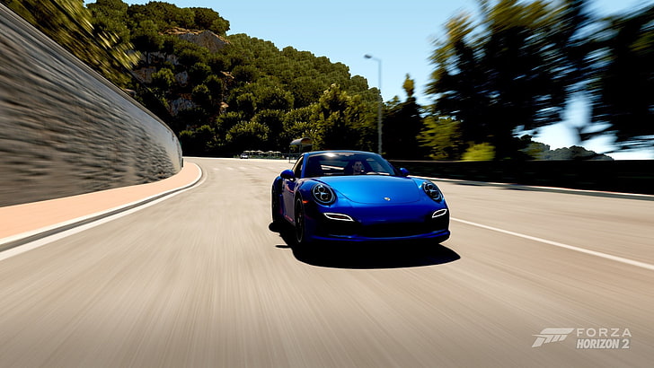 blue and black convertible coupe, Forza Horizon 2, Porsche 911 Turbo, HD wallpaper