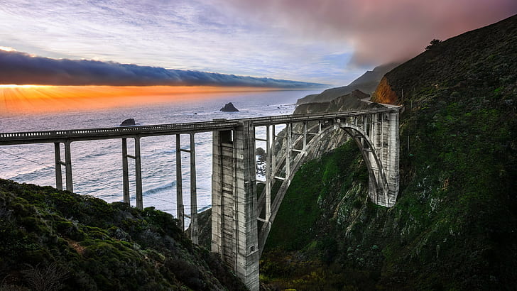 Bixby Bridge, california, mountain, nature, HD wallpaper