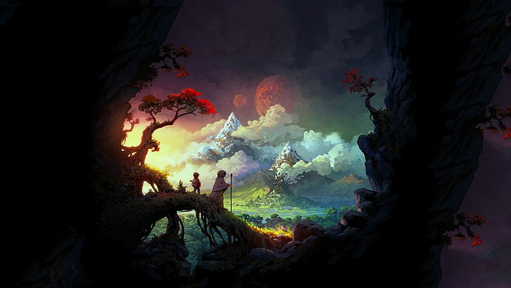 The Wormworld Saga Children HD, artwork, clouds, fantasy art, HD wallpaper