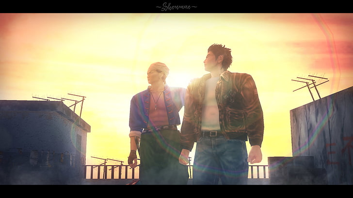 shenmue, Sega, Dreamcast, video games, sky, sunset, two people