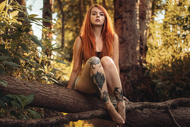 black legged tattoos, women, Martin Kühn, women outdoors, legs
