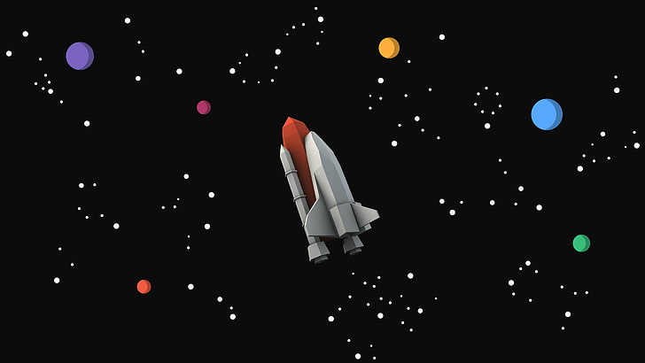 gray and red spacecraft illustration, spaceship, stars, minimalism