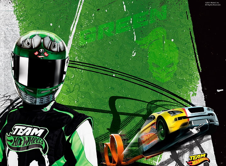 Hot Wheels | Green Team, green and black full-face helmet, Sports