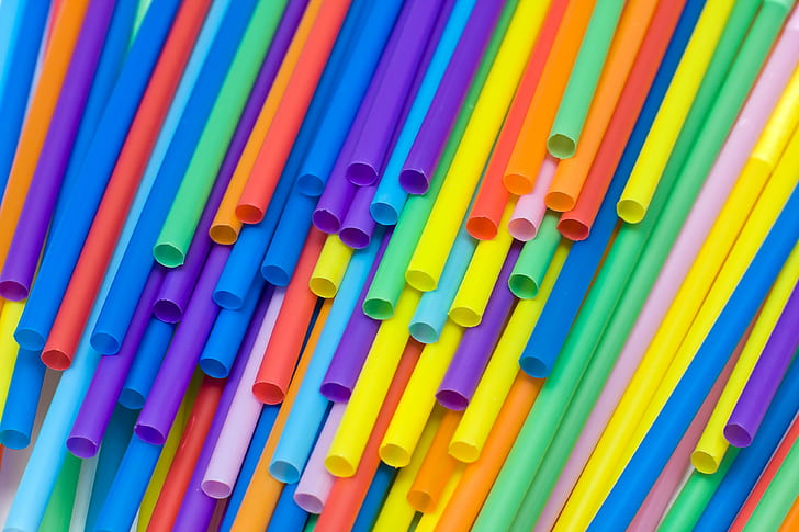 multi-color plastic tubes, colored, straws, on top, bright, drinking