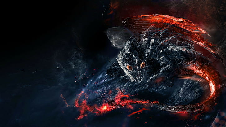 black and red dragon digital wallpaper, fantasy art, creature