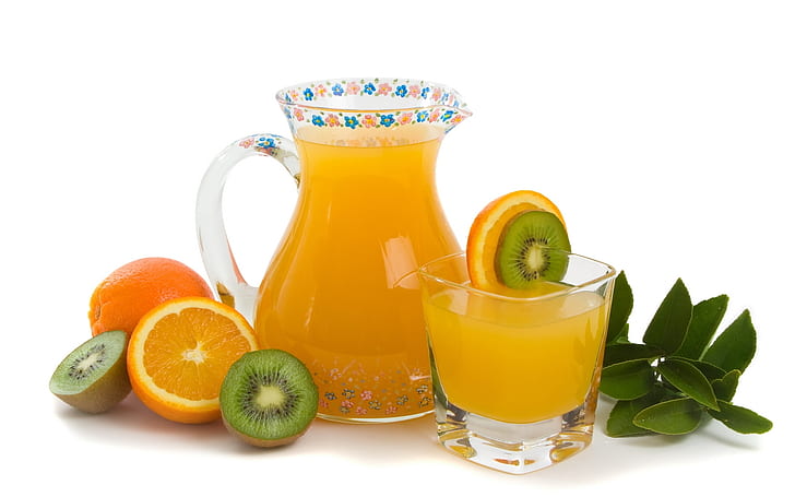 Fresh Juice, fruits, orange, kiwi, glass, HD wallpaper