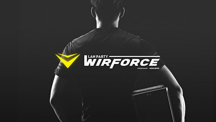 WirForce, 4Gamers, Taiwan, Lan party, text, rear view, one person