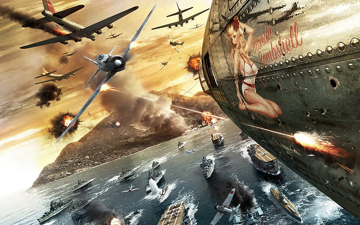 WWII World War Battle Airplane Plane Battleships Battlestations HD, HD wallpaper