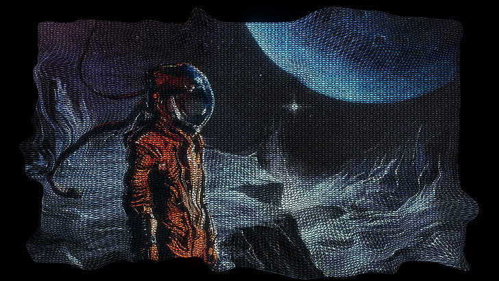 astronaut digital wallpaper, space, digital art, textile, indoors