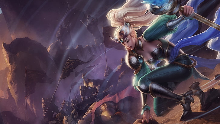 female warrior in war illustration, League of Legends, video games