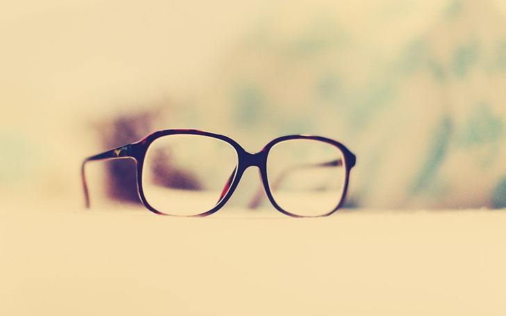 eyeglasses on surface, photography, close-up, focus on foreground, HD wallpaper
