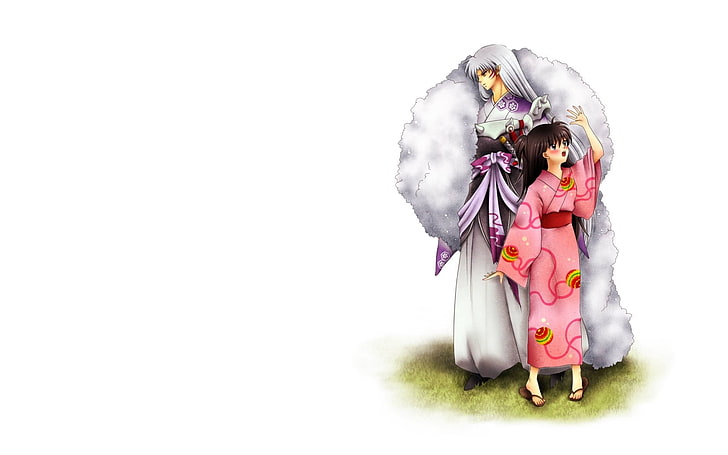 Inu Yasha Narako illustration, girl, brunette, elf, kimono, emotions