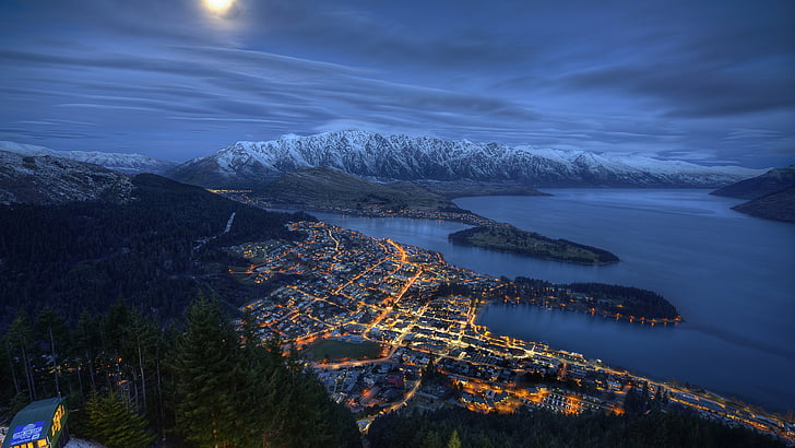 nature, sky, queenstown, winter, mountain, new zealand, aerial view