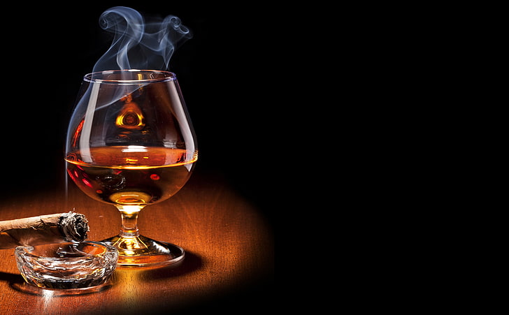 Brandy Glass, clear wine glass, Food and Drink, Dark, Cigar, alcohol