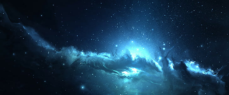 ultrawide astrophotography space blue, night, nature, water, HD wallpaper