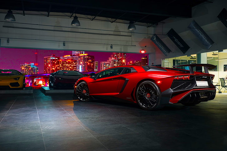 Lamborghini, Red, Aventador, Supercar, Prestige, Rear, LP 750-4