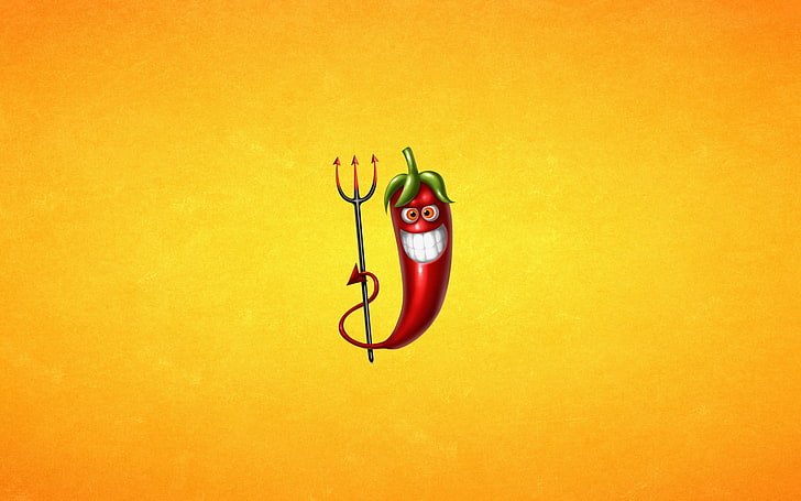 simple background, digital art, teeth, devils, humor, chilli peppers