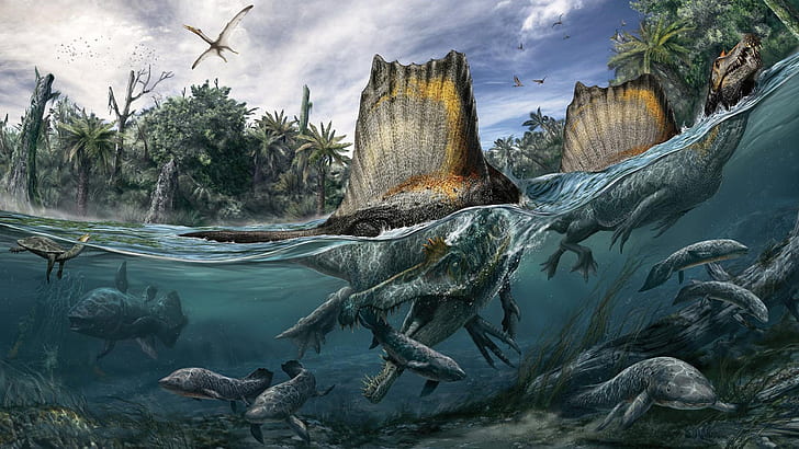 Spinosaurus, spiny lizard, The Cretaceous period, member of the family spinosaurid, HD wallpaper