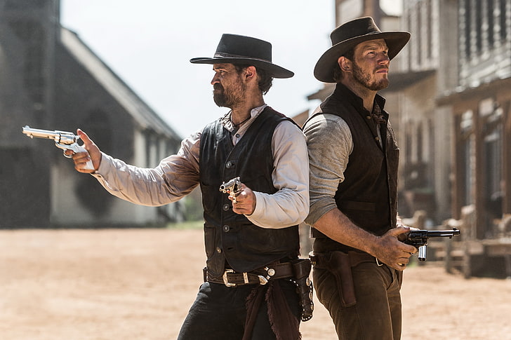 cowboys, hats, Western, revolvers, Chris Pratt, The Magnificent Seven