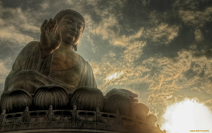 Buddha, statue, meditation, religion, evening, Tian Tan Buddha, HD wallpaper