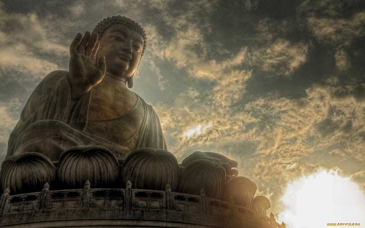 statue, religion, Buddha, Tian Tan Buddha, meditation, evening, HD wallpaper