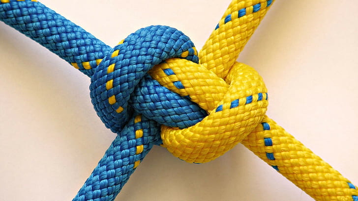blue, yellow, knot, ropes, climbing, simple background, HD wallpaper
